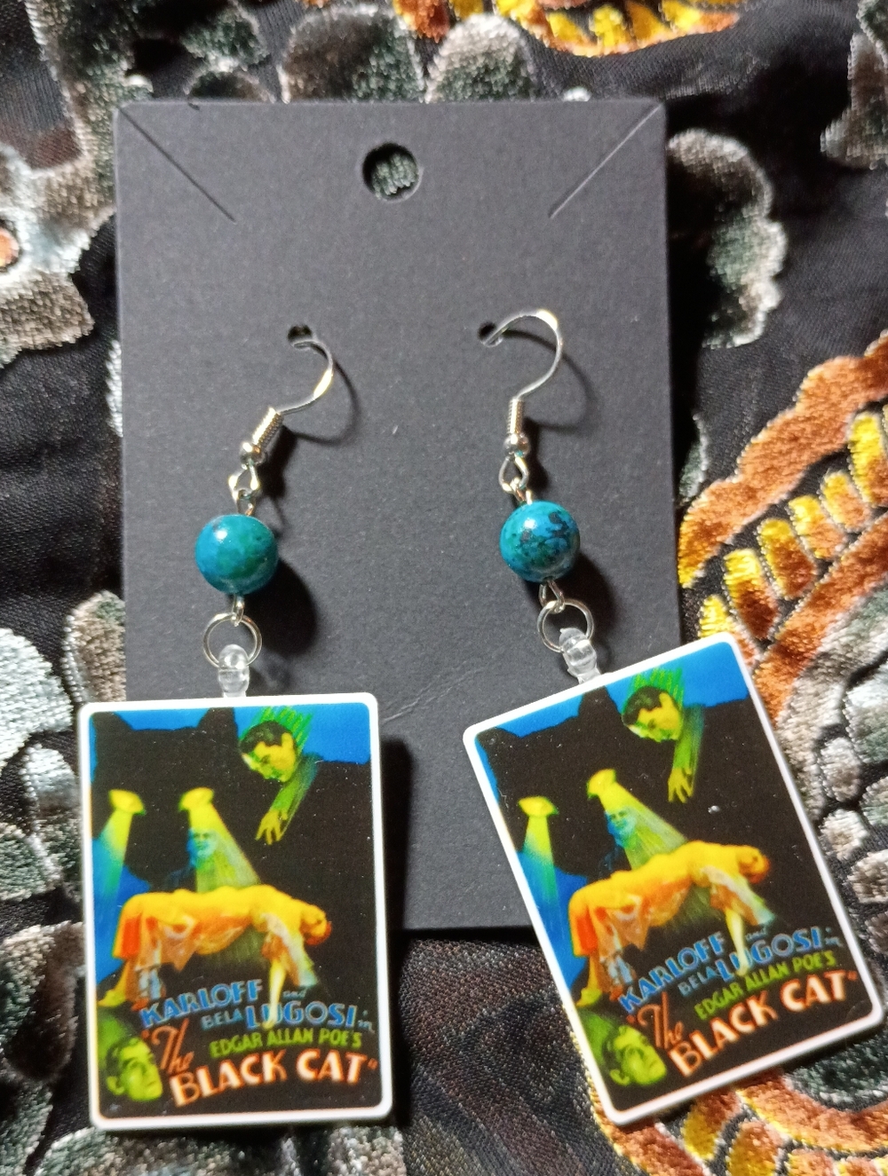 The Black Cat Horror Poster Earrings Bela Lugosi Boris Karloff Universal Monster